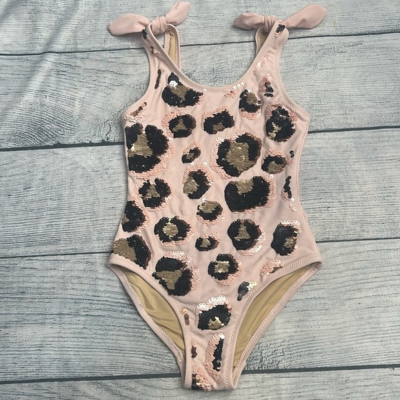 Shade Critters Girls One Piece Pink Leopard Magic Sequin Swimsuit - size 6 - Picture 6 of 6